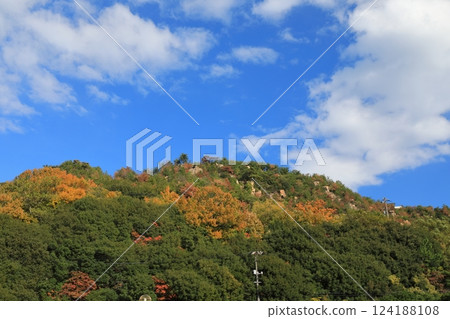 A view of the summit of Mount Washu in Kurashiki, decorated with beautiful autumn leaves A view of the summit of Mount Washu in Kurashiki, decorated with beautiful autumn leaves 124188108