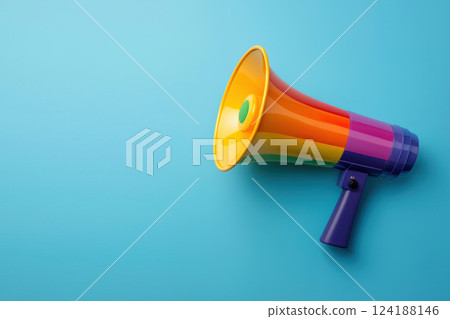 Rainbow megaphone for joyful announcements on bright background Rainbow megaphone for joyful announcements on bright background 124188146