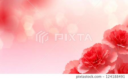 粉紅色背景上的康乃馨花框母親節、婚禮和情人節的材料 124188491