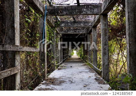 Corridor On The Terrace Of An Abandoned Corridor On The Terrace Of An Abandoned 124188567