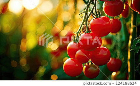 AI 圖片：鮮紅的櫻桃番茄 124188624