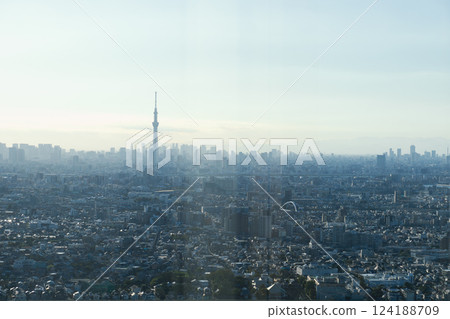Tokyo Sky Tree and Tokyo cityscape view from the Ichikawa I-link town Observation deck 124188709
