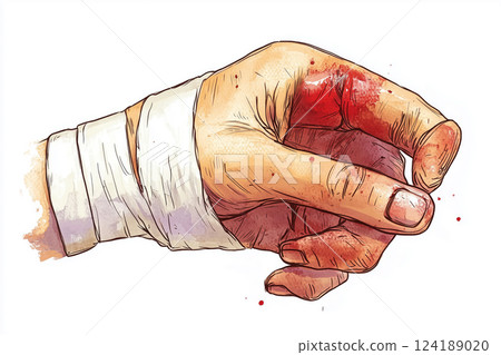 Morning light reflects on a river while a wounded hand reaches out Morning light reflects on a river while a wounded hand reaches out 124189020