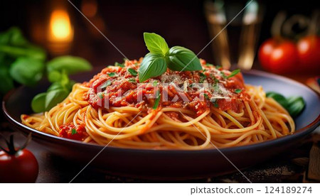 正宗肉醬義大利麵和新鮮羅勒3 124189274
