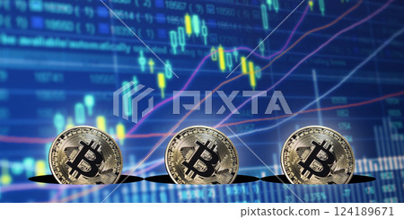 Virtual cryptocurrency concept, bitcoin gold coin on yellow background with copy space, bitcoin gold coin 124189671