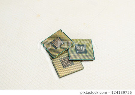isolated computer microprocessors, three computer processors with one computer motherboard, computer processor concept isolated computer microprocessors, three computer processors with one computer motherboard, computer processor concept 124189736