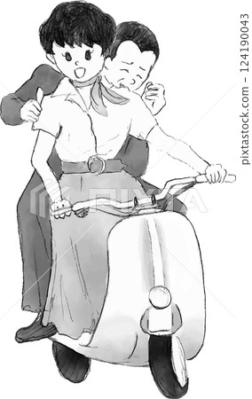 illustration people man woman smile young cute girl boy scooter two illustration people man woman smile young cute girl boy scooter two 124190043