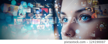Woman looking at media streaming service concept 124190087