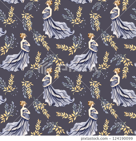seamless watercolor pattern with a pregnant woman on a dark background seamless watercolor pattern with a pregnant woman on a dark background 124190099