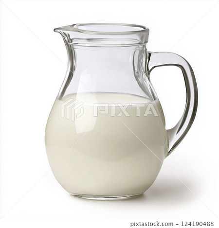Glass jug with fresh milk isolated on white background with clipping path 124190488