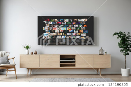 Watching TV, VOD service on TV. 124190805
