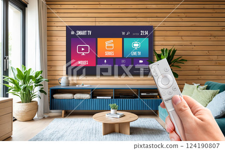 Watching TV, VOD service on TV. 124190807
