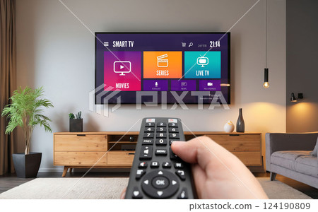 Watching TV, VOD service on TV. 124190809