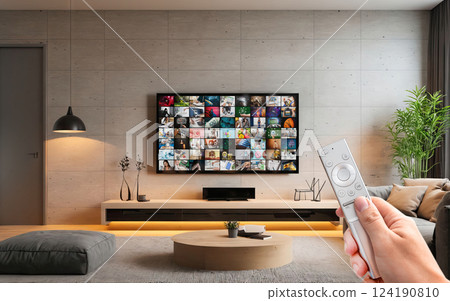 Watching TV, VOD service on TV. 124190810