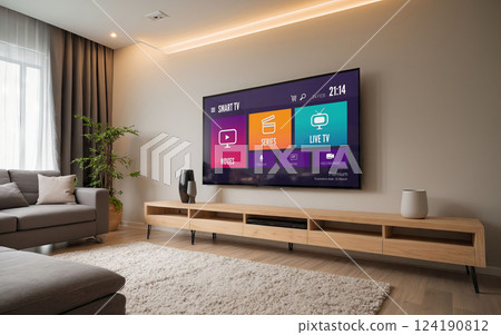 Watching TV, VOD service on TV. 124190812