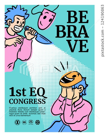 Mental health. EQ congress art poster. People insincerity. Human relationship psychology. Dishonest persons. Emotion intelligence. Angry man. Crying woman. Vector psychological event banner design 124190863