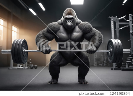 Big gorilla at the gym. Portrait of a muscle guy 124190894