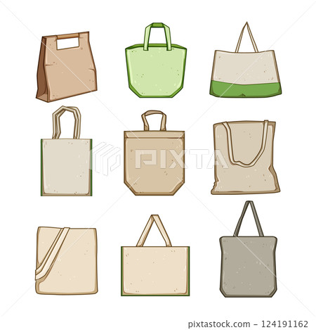 reusable grocery bag set cartoon vector illustration 124191162