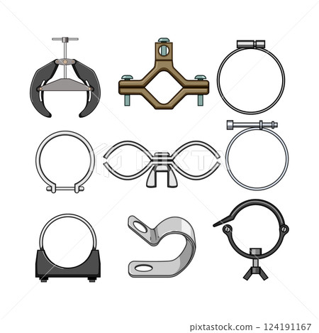 pipe clamp set cartoon vector illustration pipe clamp set cartoon vector illustration 124191167