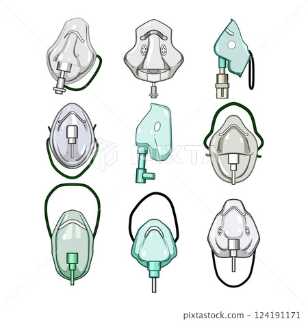 oxygen mask set cartoon vector illustration oxygen mask set cartoon vector illustration 124191171