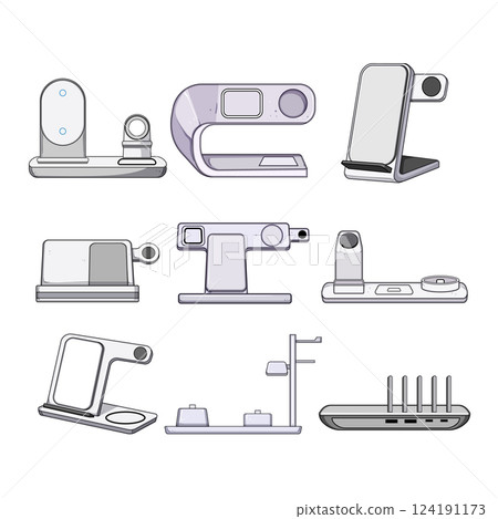 multi device charging station set cartoon vector illustration multi device charging station set cartoon vector illustration 124191173