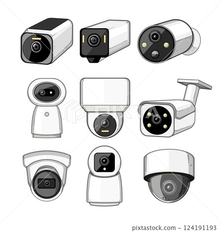 facial recognition camera set cartoon vector illustration 124191193