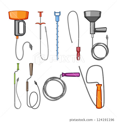 drain snake set cartoon vector illustration drain snake set cartoon vector illustration 124191196