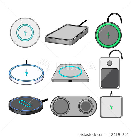 charging pad wireless set cartoon vector illustration charging pad wireless set cartoon vector illustration 124191205