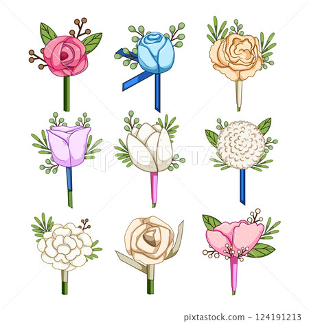 boutonniere set cartoon vector illustration boutonniere set cartoon vector illustration 124191213