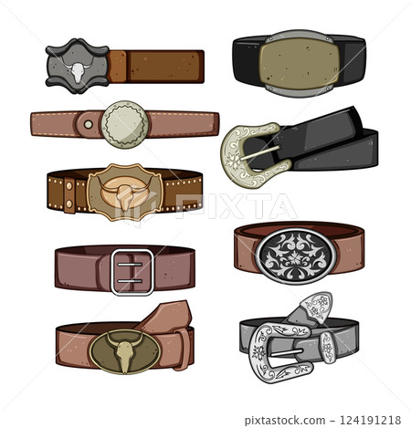belt cowboy set cartoon vector illustration 124191218