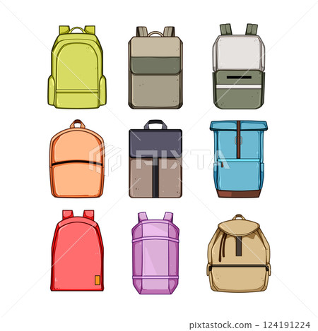 backpack set cartoon vector illustration 124191224