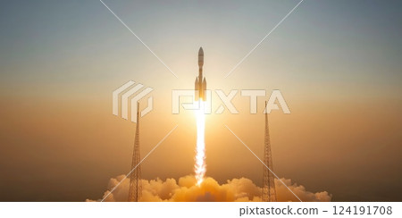 Epic Spacecraft Liftoff with Fiery Flames 124191708