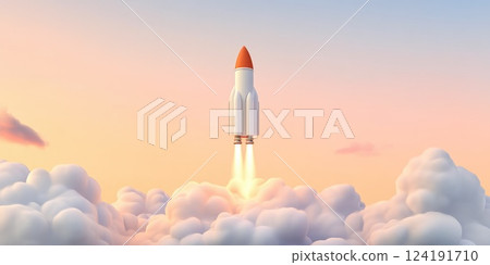 Dramatic Space Launch with Billowing Smoke 124191710