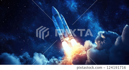 Stunning Rocket Launch Against Dark Sky 124191716