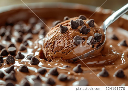 Indulgent Chocolate Ice Cream Loaded with Chocolate Chips Indulgent Chocolate Ice Cream Loaded with Chocolate Chips 124191778