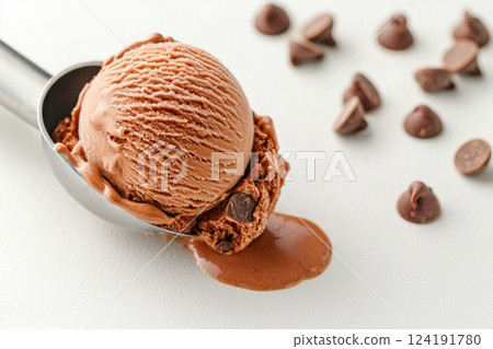 Scoop of Rich and Velvety Chocolate Ice Cream 124191780