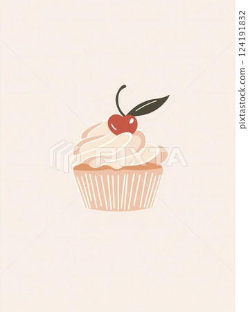 A charming minimalist logo showcases a cupcake adorned with a vibrant cherry, set against warm pastel tones ideal for bakery branding. 124191832