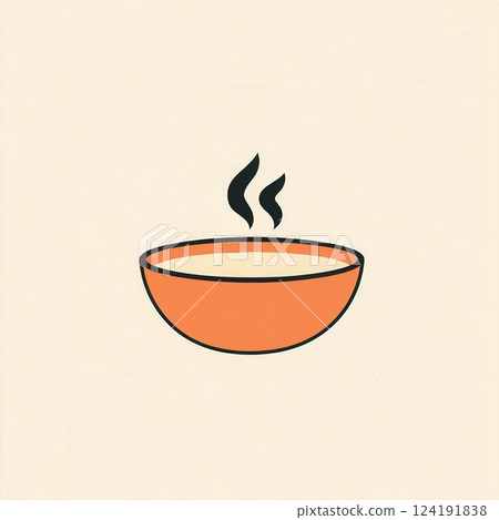 This logo showcases a simple soup bowl in warm orange and beige colors, exuding a comforting and cozy vibe with steam rising from the bowl. 124191838