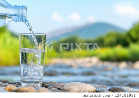 Water Poured into Glass by River Stones Water Poured into Glass by River Stones 124191951