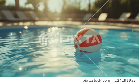 Bright Beach Ball Floating in Pool Water 124191952