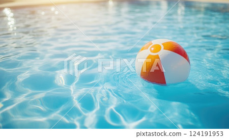 Sunny Day Poolside Fun with Floating Beach Ball Sunny Day Poolside Fun with Floating Beach Ball 124191953