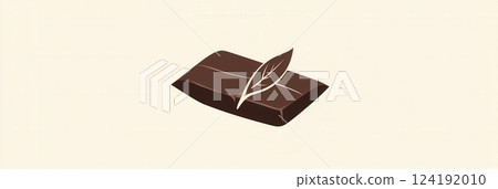 This graphic showcases a flat chocolate bar logo in rich brown tones, featuring a minimalistic leaf design that emphasizes simplicity and elegance. 124192010