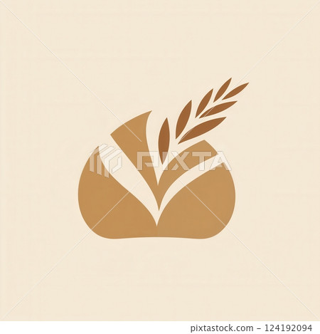 Elegant bread logo designed with an abstract loaf shape and textured wheat, showcasing a warm beige and gold color palette for a modern touch. 124192094