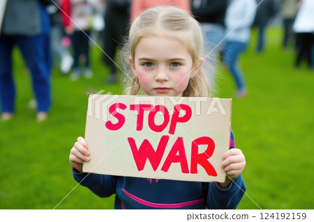 Close-Up of a Child Protesting Against War Close-Up of a Child Protesting Against War 124192159