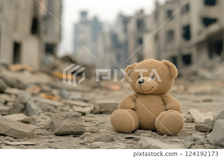 A Lonely Toy in a War-Torn Urban Landscape 124192173