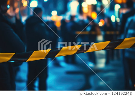 Police Officers Securing Crime Scene with Caution Tape Police Officers Securing Crime Scene with Caution Tape 124192248