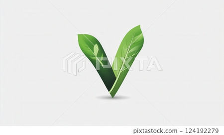 Logo symbolizes vegetarianism with a green V and leaf design, promoting a healthy lifestyle and sustainable food choices. 124192279