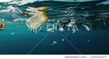 Plastic Waste Floating on Ocean Water 124192425