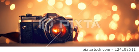 Camera Lens Glass with Artistic Bokeh Patterns 124192511