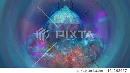 Smoke swirl. Crystal glass. Blue violet paint slide of glass diamond in blur water color. Art fume mixing abstract sphere lens background. Smoke swirl. Crystal glass. Blue violet paint slide of glass diamond in blur water color. Art fume mixing abstract sphere lens background. 124192657